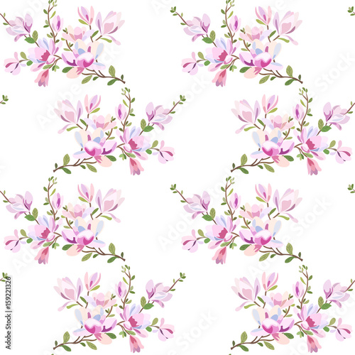 Seamless floral pattern with a branch of a blooming magnolia