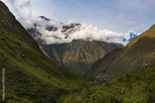 View of the Andes Mountains along the Inca trail in the Sacred Valley  Peru  South America