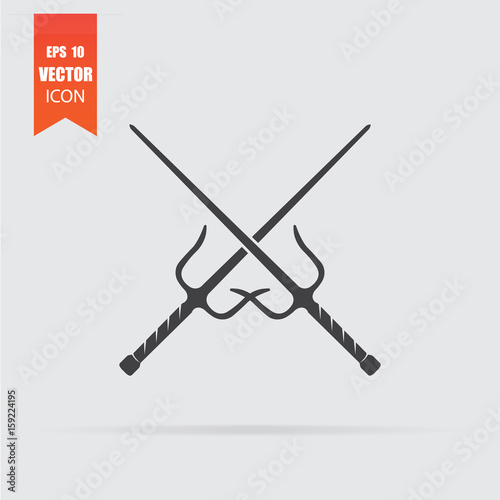 Sai weapon icon in flat style isolated on grey background.