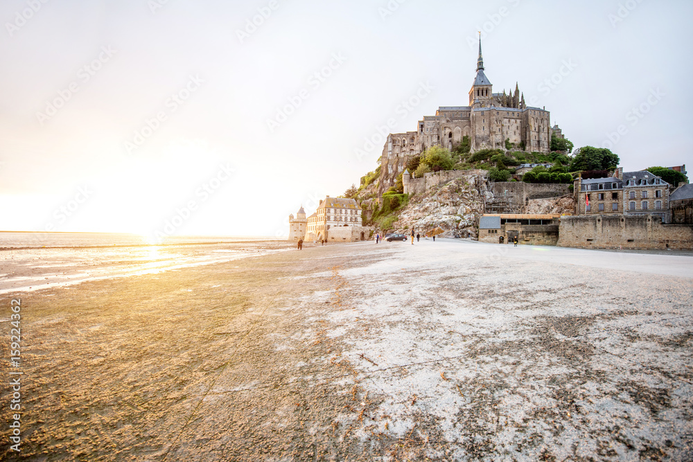 Sunset view on the famous Mont Saint Michel abbey in France
