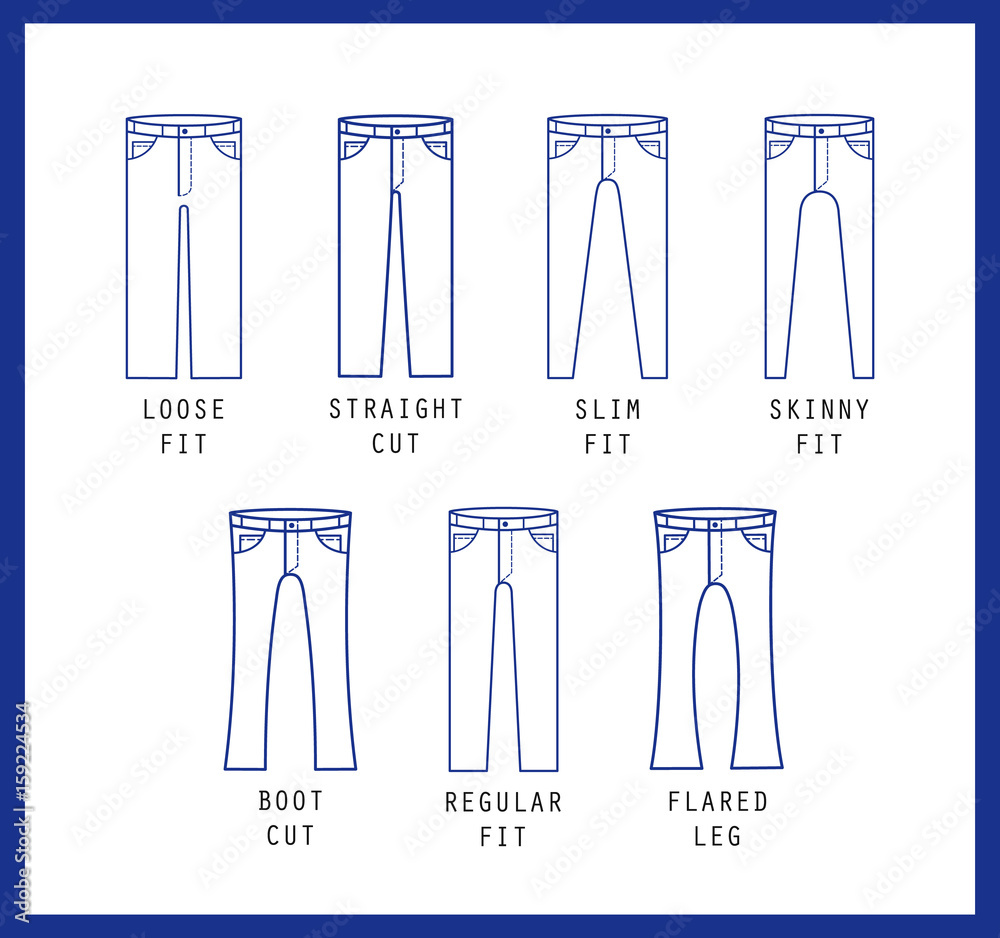 Denim fit icon set. Different type of jeans and trousers. Line vector icon  silhouette Stock Vector | Adobe Stock