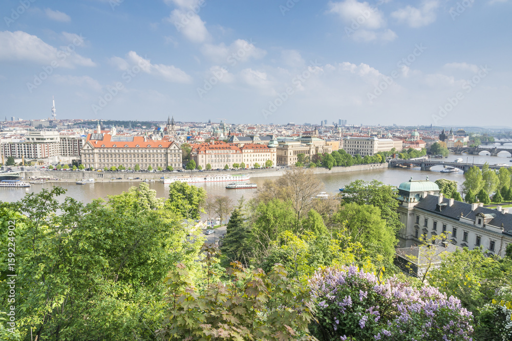 Spring time aerial view of Prague, Czech Republic