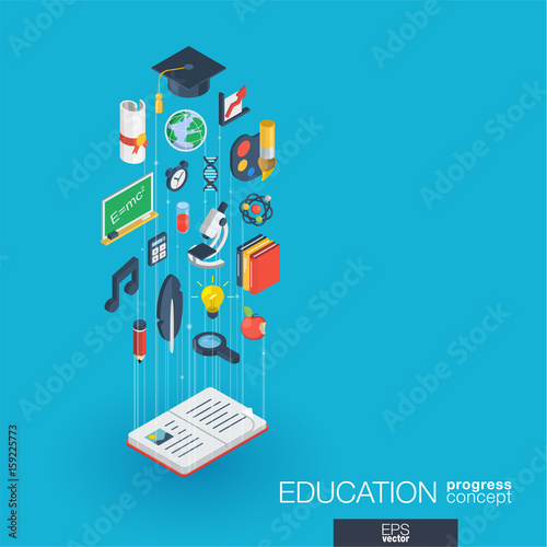 Education integrated 3d web icons. Digital network isometric progress concept. Connected graphic design line growth system. Abstract background for elearning, graduation and school. Vector Infograph
