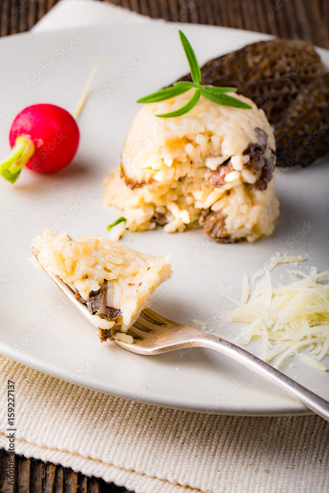 Delicious mushroom risotto with parmesan cheese