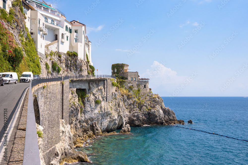 Road on the cliff in Amalfi town