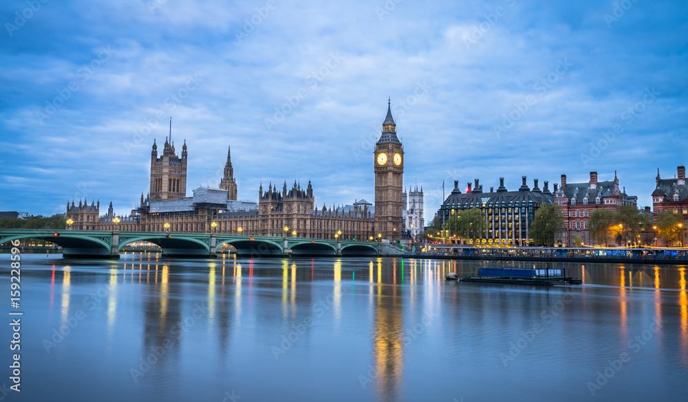 Big Ben and Westminster bridge in London at dusk. Big Ben and Westminster bridge in London at dusk.