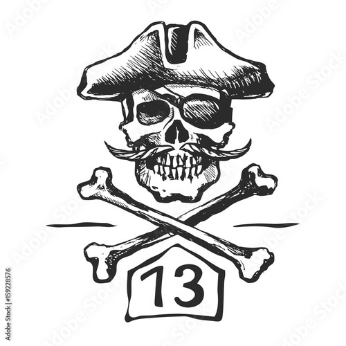 Pirate skull with a mustache sketch