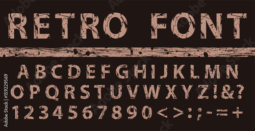 Brown grunge vintage ink font. Old style letters. Vector illustration