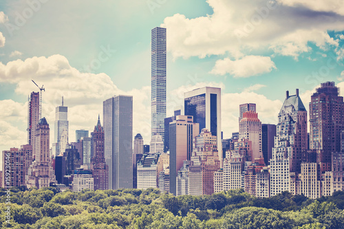 Photography Retro toned picture of Upper East Side skyline over Central Park, New York City, USA