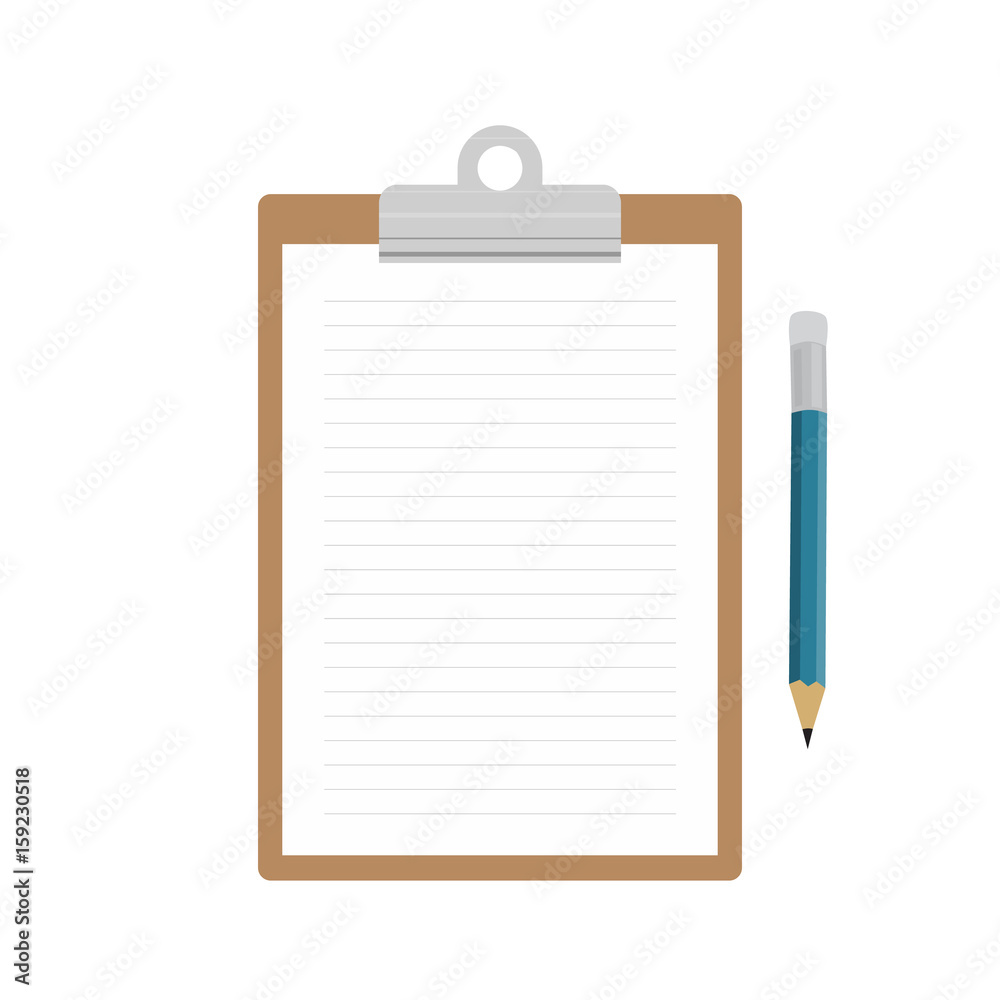 Realistic brown clipboard with blank white sheet and blue pen. Templates of corporate identity. Vector illustration Realistic brown clipboard with blank white sheet and blue pen. Templates of corporate identity. Vector illustration