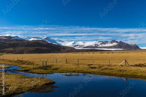 Picteresque view of Vatnajökull National Park and Hvannadalshnúkur peak, South Iceland