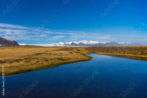 Picteresque view of Vatnajökull National Park and Hvannadalshnúkur peak, South Iceland