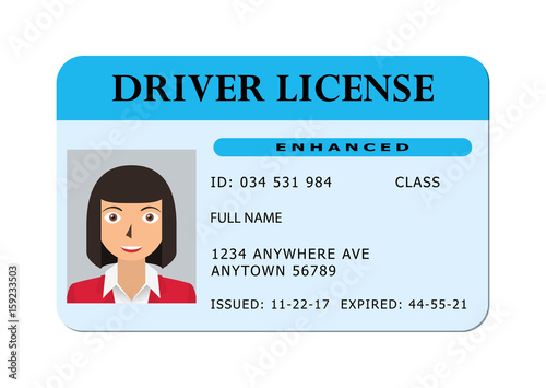 Driving id license with person photo, identification card. Vector illustration.