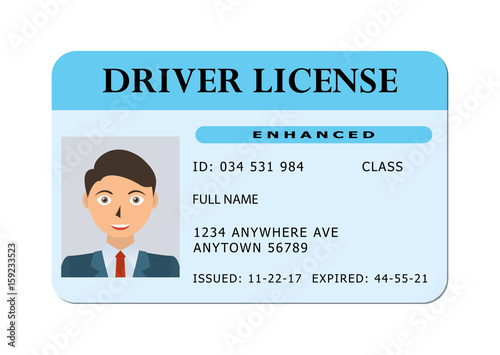 Driving id license with person photo, identification card. Vector illustration.