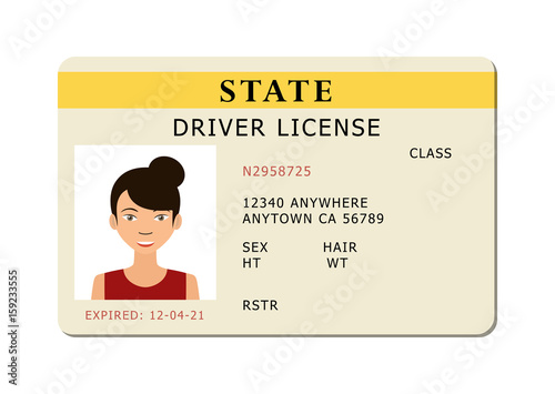 Driving id license with person photo, identification card. Vector illustration.