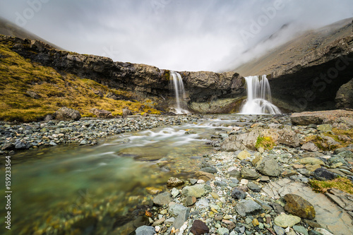 Twin Skutafoss waterfalls in Eastern Iceland