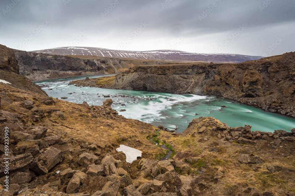 Downstream of Aldeyjarfoss Waterfall in Highlands of Iceland