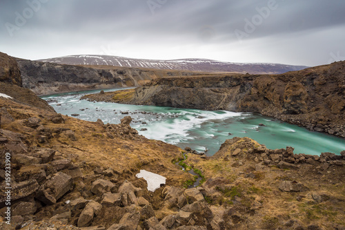 Downstream of Aldeyjarfoss Waterfall in Highlands of Iceland