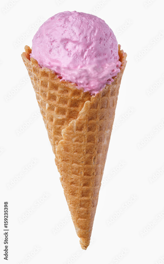 Pink ice cream in a waffle cone Pink ice cream in a waffle cone