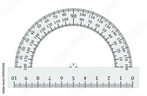 Half circle protractor - tool for elementary mathematics education, geometrical drawing and architecture - isolated vector illustration on white background.