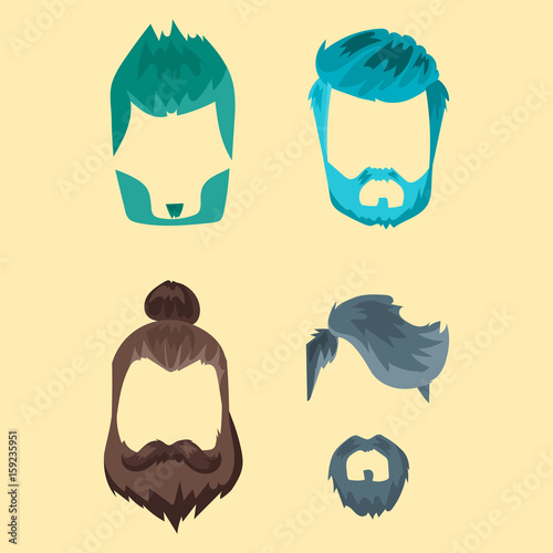 Vector set of hipster retro hair style mustache vintage old shave male facial beard haircut isolated illustration