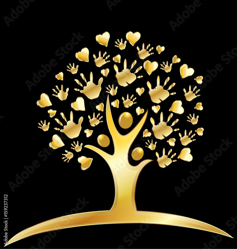 Gold tree hands and hearts logo 