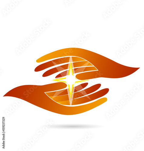 Hands holding a star light guide vector logo design