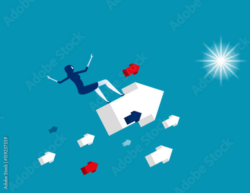 Businesswoman standing arrow upward. Concept business vector illustration.