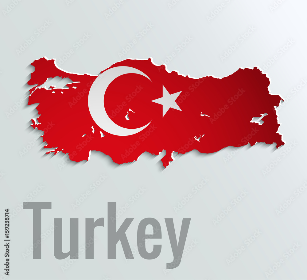 Map of Turkey . Abstract vector paper map with flag