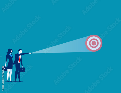 Businessman shining light on target. Concept business vector.