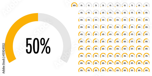 Set of circular sector percentage diagrams from 0 to 100 ready-to-use for web design, user interface (UI) or infographic - indicator with yellow