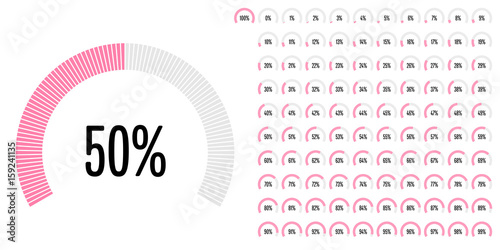 Set of circular sector percentage diagrams from 0 to 100 ready-to-use for web design, user interface (UI) or infographic - indicator with pink
