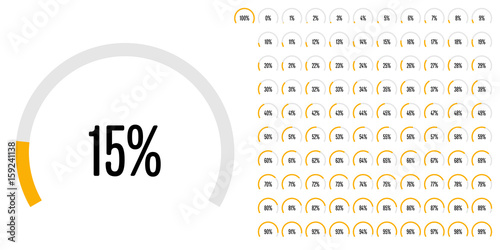 Set of circular sector percentage diagrams from 0 to 100 ready-to-use for web design, user interface (UI) or infographic - indicator with yellow