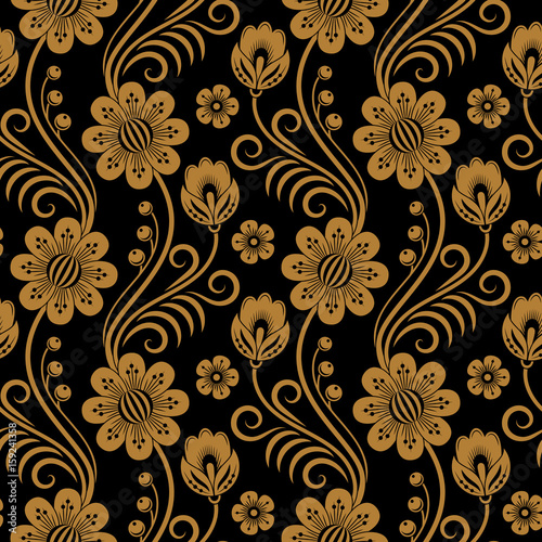 Floral seamless pattern in traditional russian style. Khokhloma painting. Vector Illustration