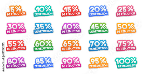 étiquettes de réduction en pourcentages, avec ombre portée
