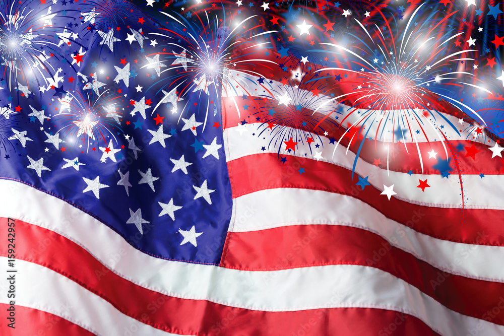 USA flag with fireworks background for 4 july independence day Stock ...