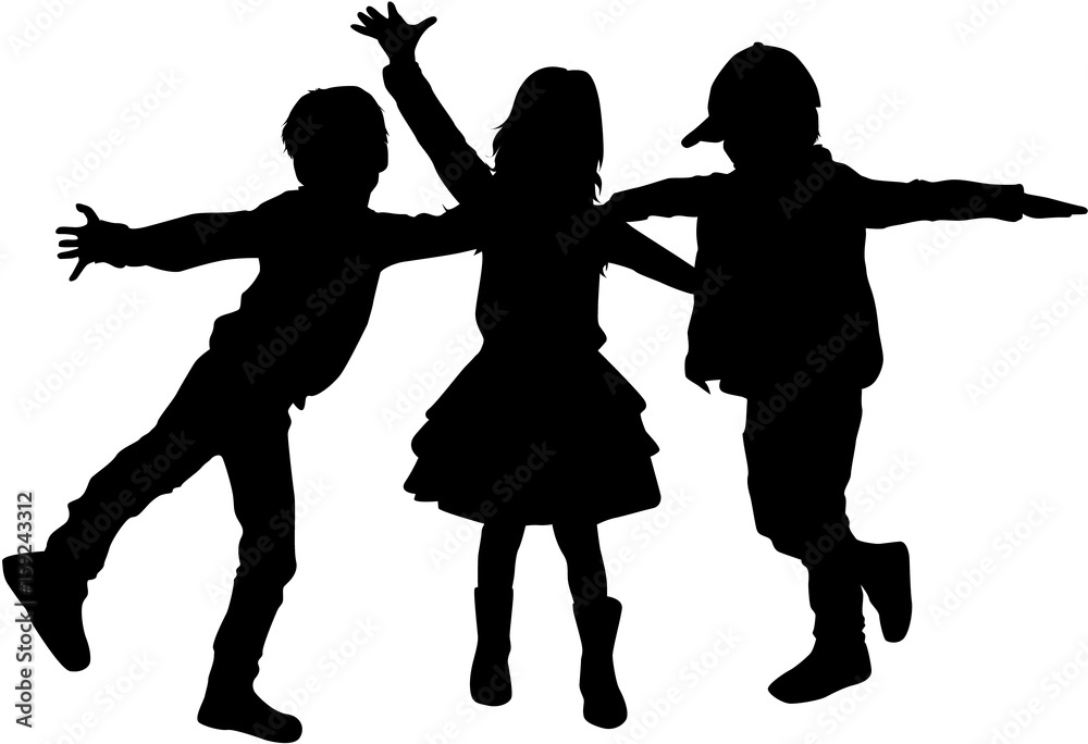Fototapeta premium Vector silhouette of children on white background.