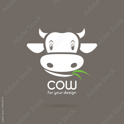 Vector of a cow face with grass on brown background. Farm Animals.