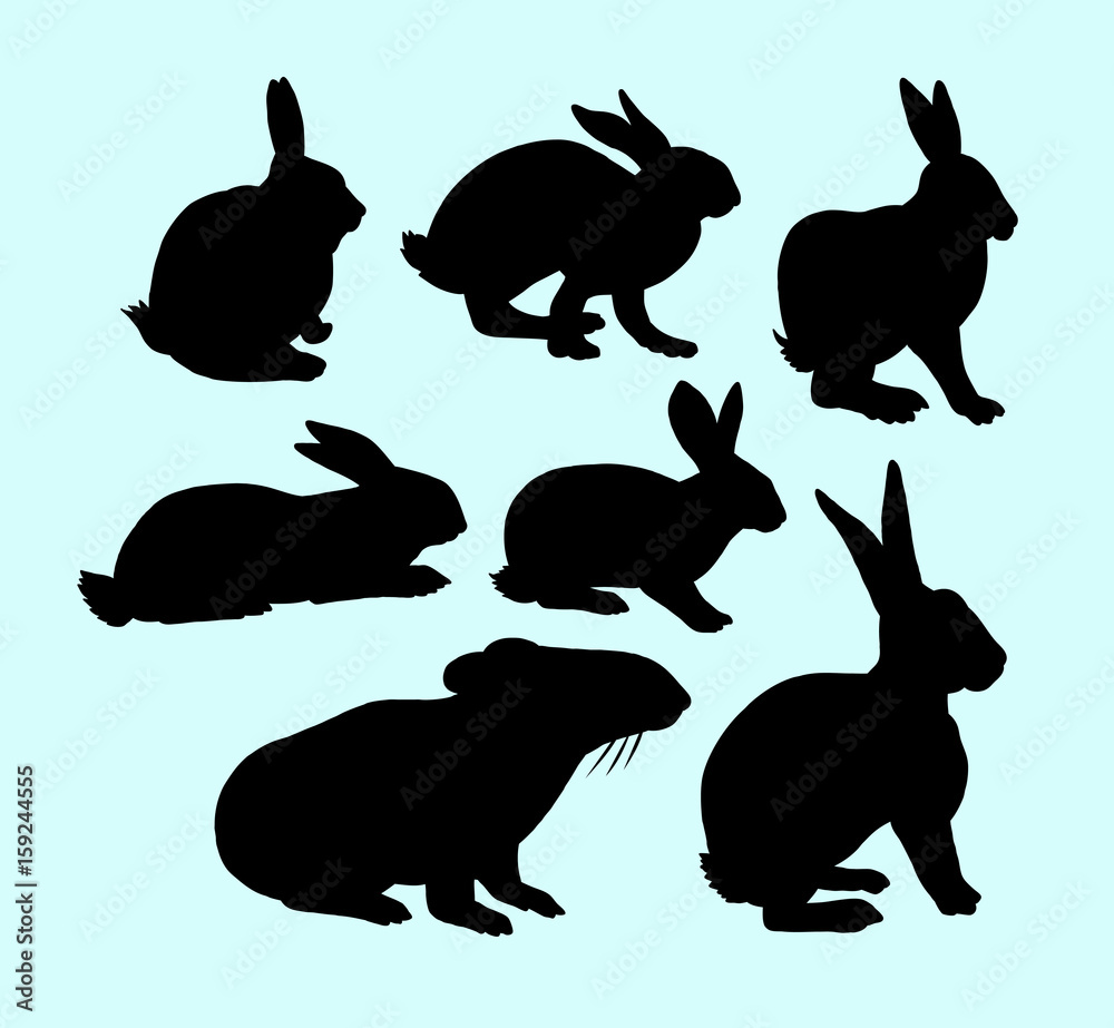 Obraz premium Rabbit pet animal action silhouette. Good use for logo, web icons, symbol, or any design you want.