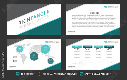 Corporate presentation vector template. Modern business presentation 16:9 format graphic design. Minimalistic layout with infographic, front page, content page, diagram. Easy to use, edit and print. 