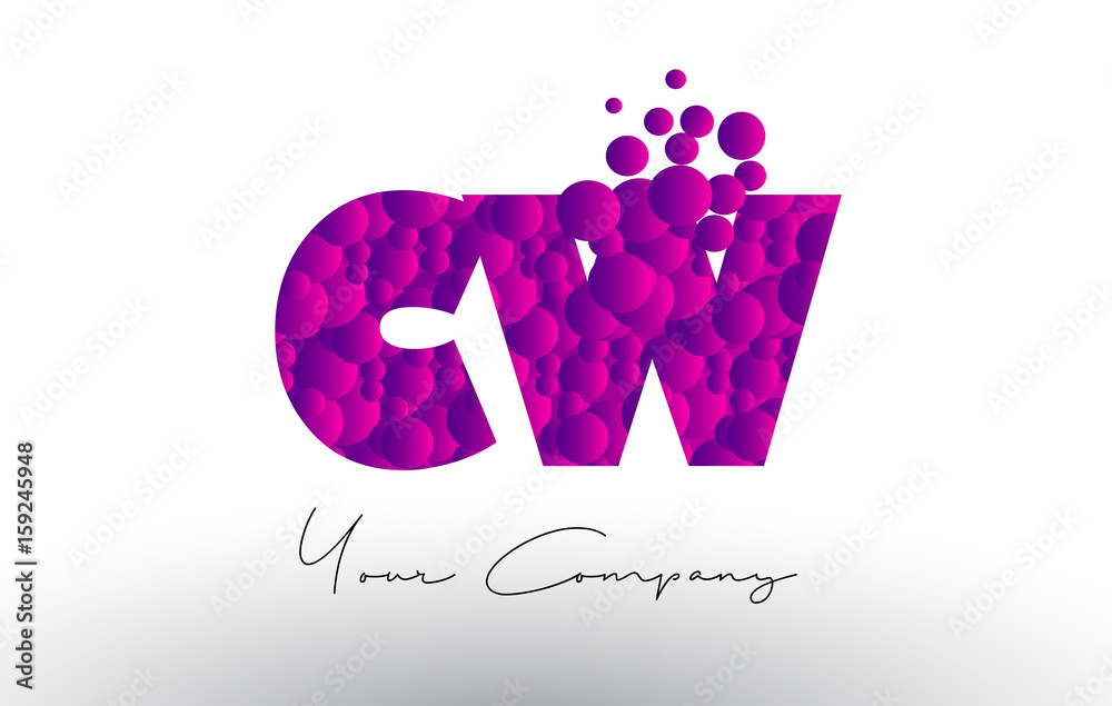 Fototapeta premium CW C W Dots Letter Logo with Purple Bubbles Texture.