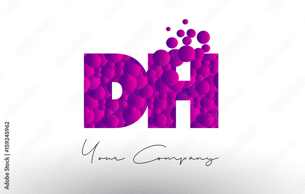 DH D H Dots Letter Logo with Purple Bubbles Texture.