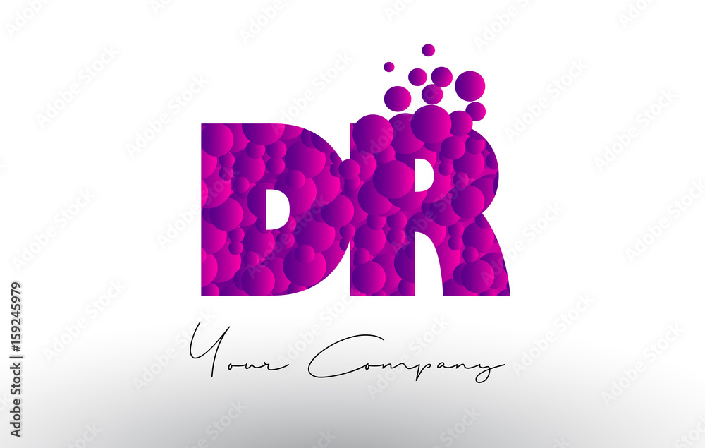 DR D R Dots Letter Logo with Purple Bubbles Texture. DR D R Dots Letter Logo with Purple Bubbles Texture.