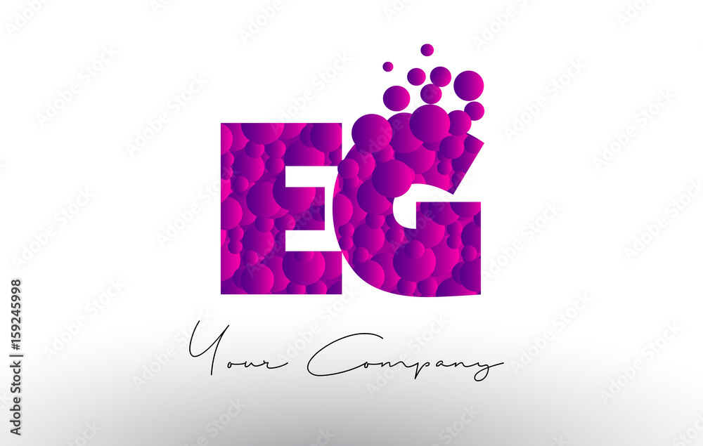 EG E G Dots Letter Logo with Purple Bubbles Texture.