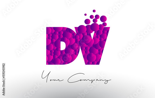DV D V Dots Letter Logo with Purple Bubbles Texture.