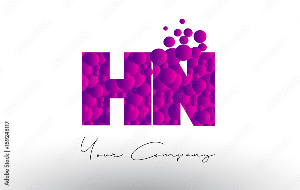 HN H N Dots Letter Logo with Purple Bubbles Texture.