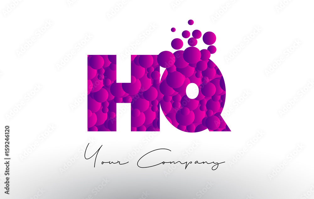 HQ H Q Dots Letter Logo with Purple Bubbles Texture.