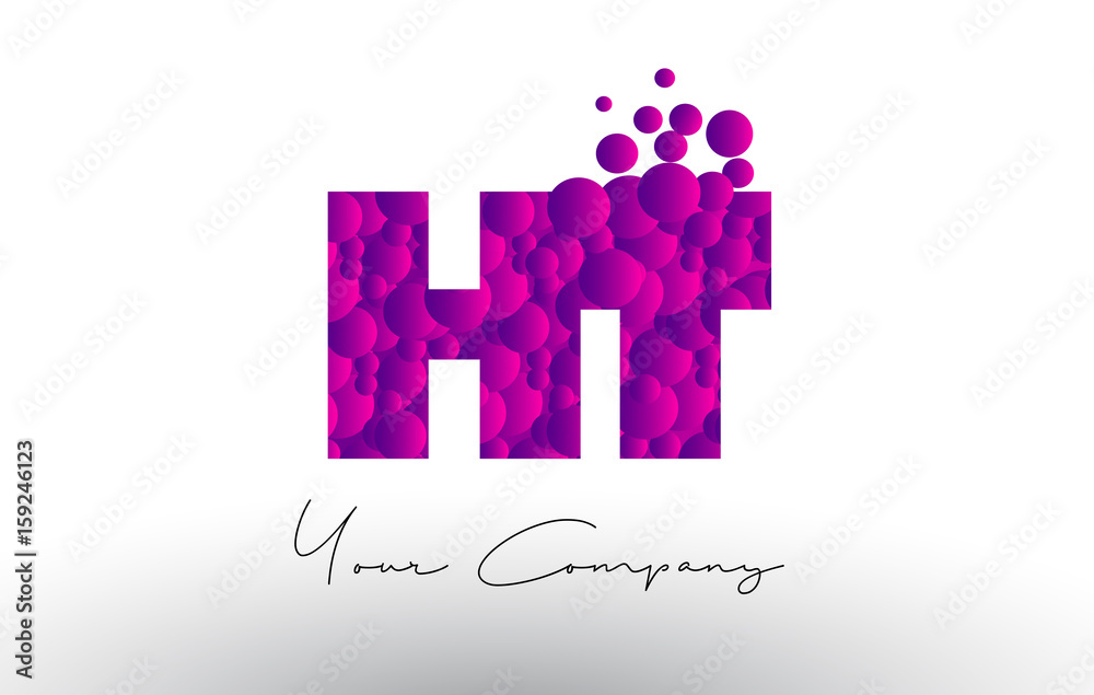 HT H T Dots Letter Logo with Purple Bubbles Texture. HT H T Dots Letter Logo with Purple Bubbles Texture.