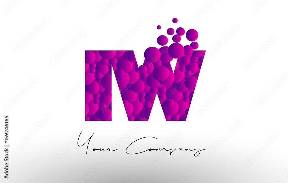 IW I W Dots Letter Logo with Purple Bubbles Texture.