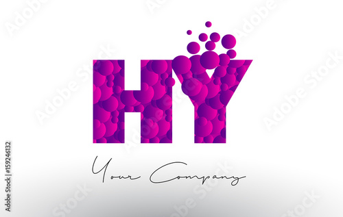 HY H Y Dots Letter Logo with Purple Bubbles Texture.